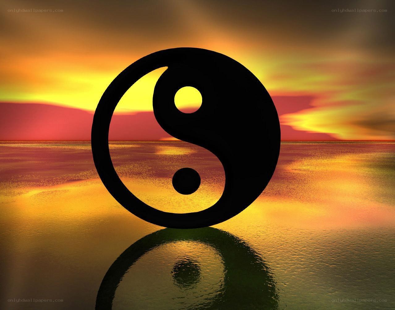Yin-yang symbol at sunset