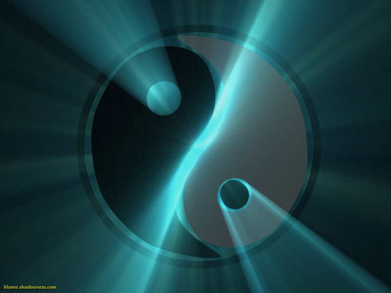 Yin-yang Symbol — Blue, Serene, Digital Art, Light Rays, Circle
