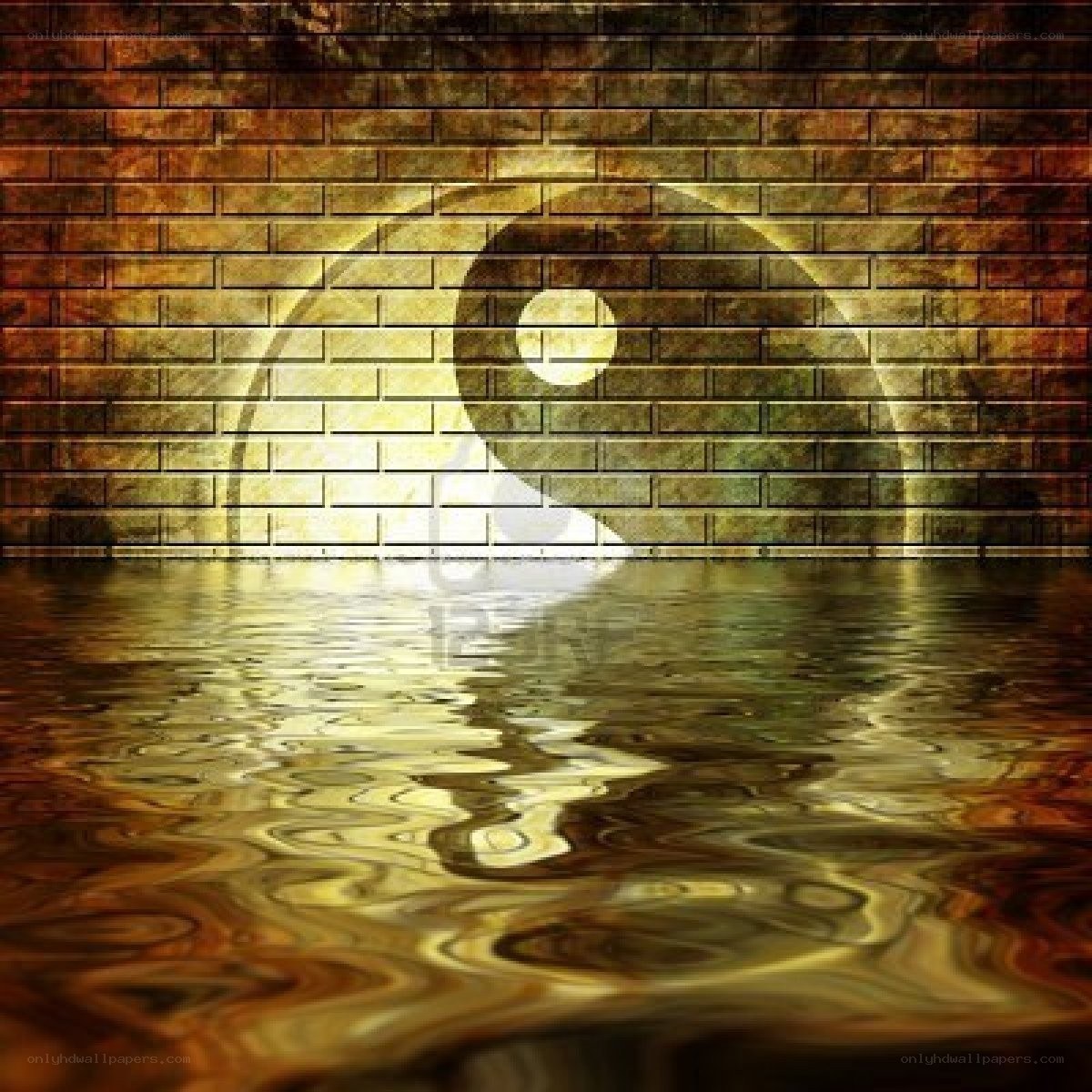 Yin-yang symbol on brick wall