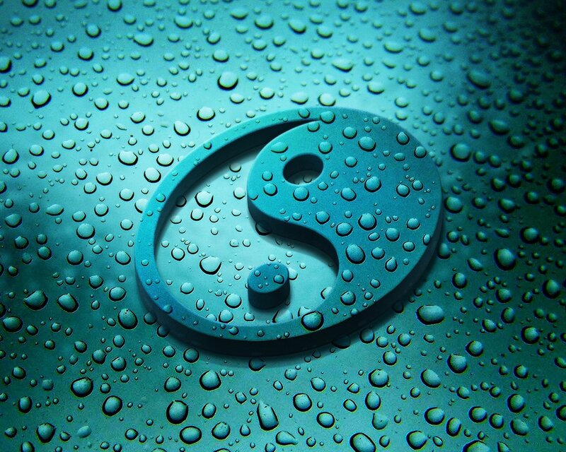 Yin-yang Symbol on Wet Surface — Blue