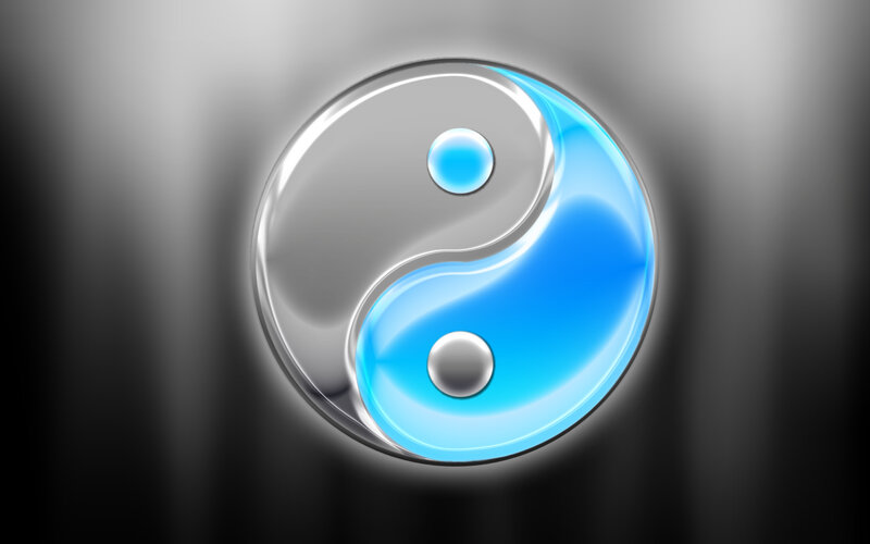 Yin-yang symbol with blue and silver