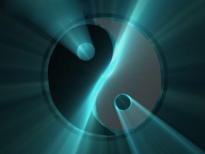 Yin-yang symbol with blue light