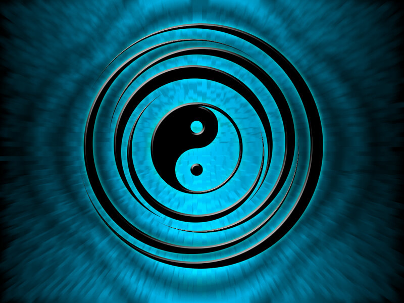 yin-yang symbol with blue rings