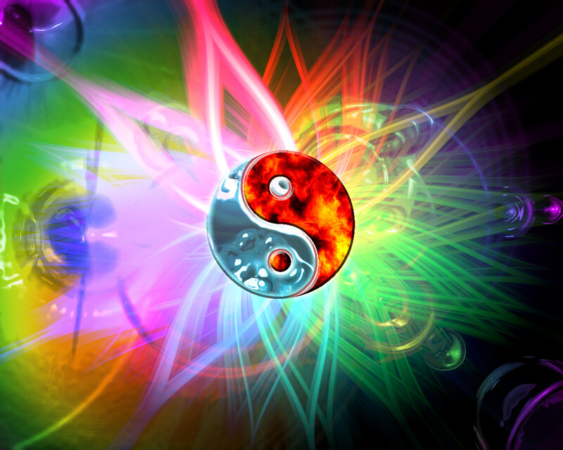 Yin-yang symbol with colorful energy