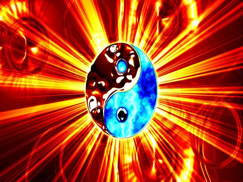 Yin-yang symbol with energy burst