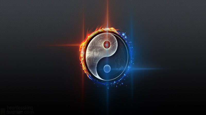 Yin-yang Symbol with Fire and Water — Black, Dramatic