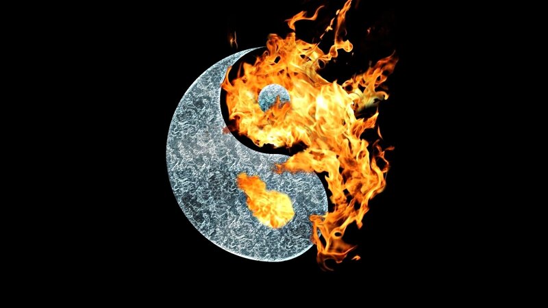 Yin-yang Symbol with Fire — Black, Dramatic