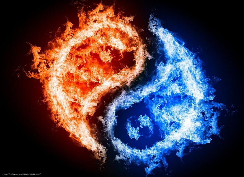 Yin-yang Symbol with Fire — Orange, Dramatic