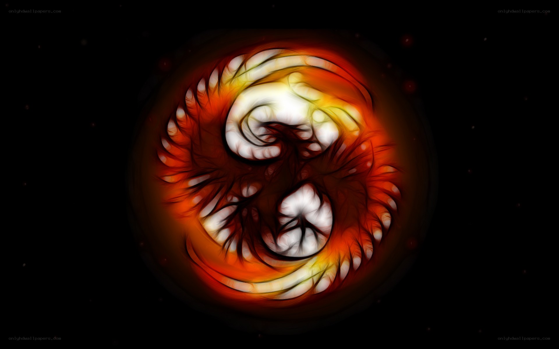 yin-yang symbol with fire