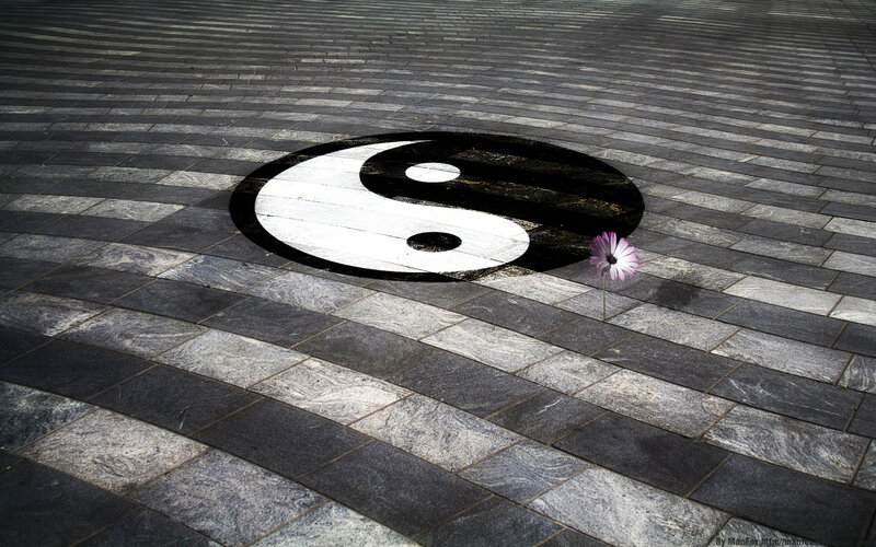 Yin-yang symbol with flower