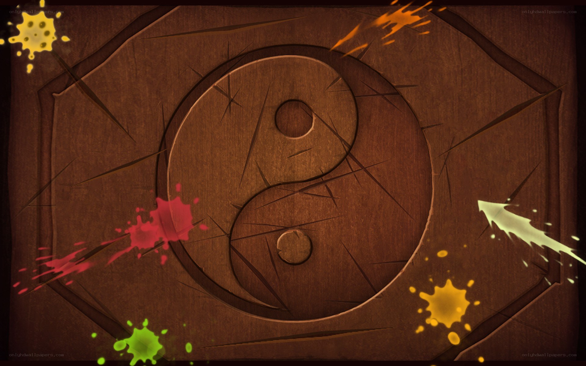 Yin-yang symbol with paint splatters