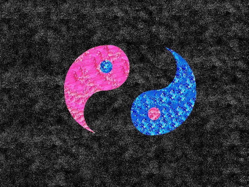 yin-yang symbol with pink and blue