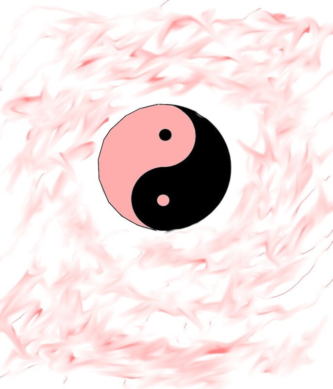 yin-yang symbol with pink swirls