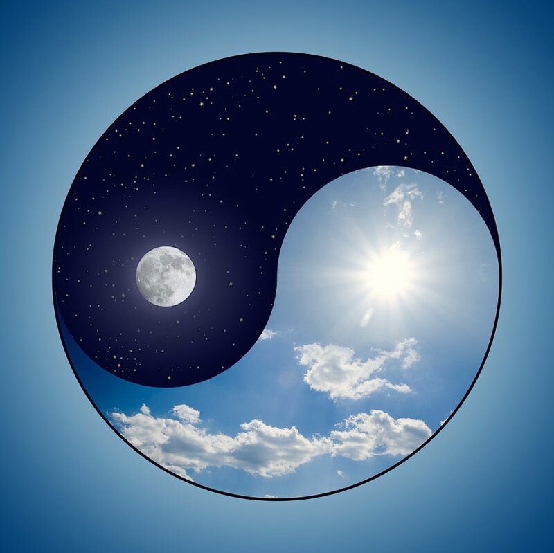 Yin-yang Symbol with Sun and Moon — Blue