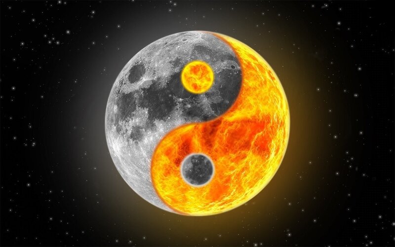 Yin-yang Symbol with Sun and Moon