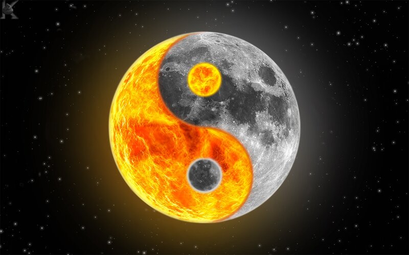 Yin-yang Symbol with Sun and Moon — Yellow, Cosmic