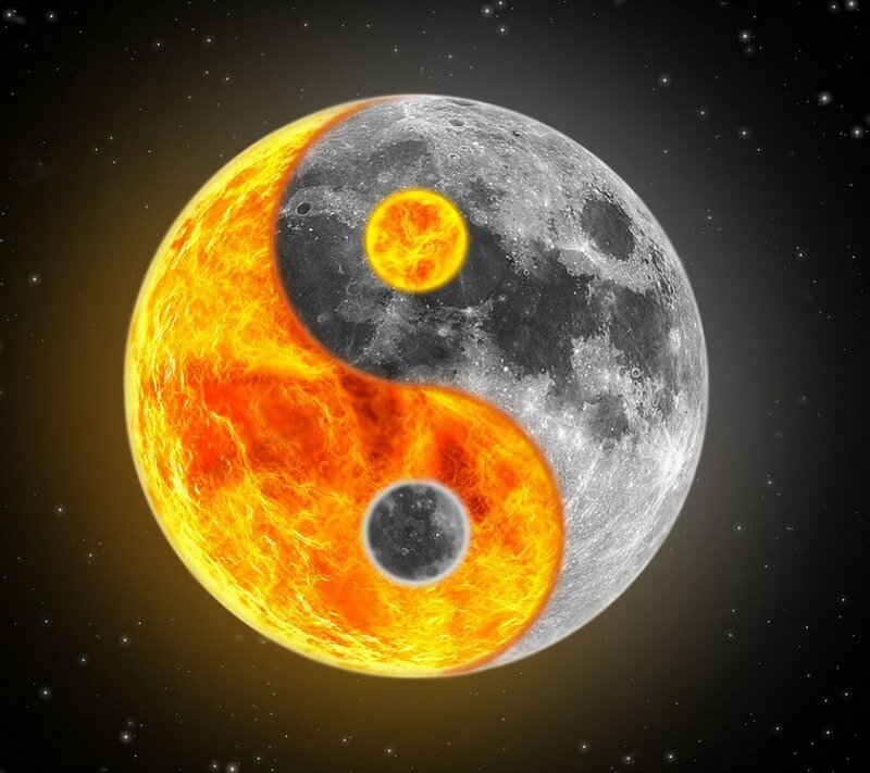 Yin-yang Symbol with Sun and Moon — Yellow