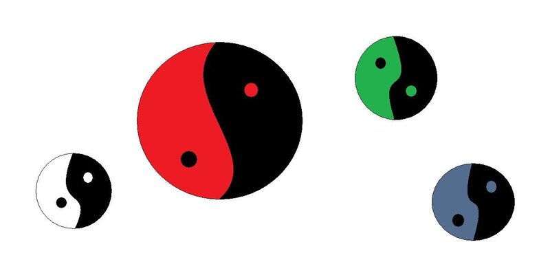 Yin-yang symbols in various colors