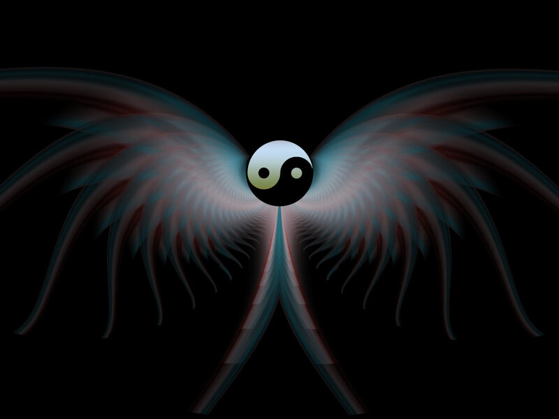 Yin-yang wings on black