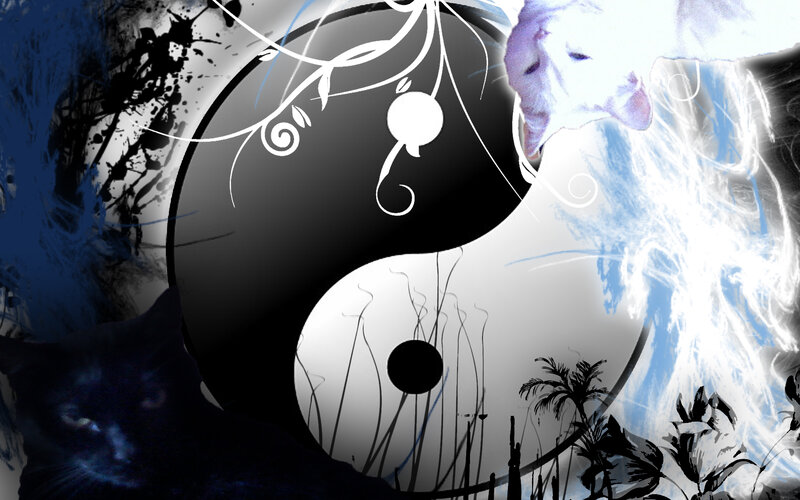 Yin-yang with cats and nature