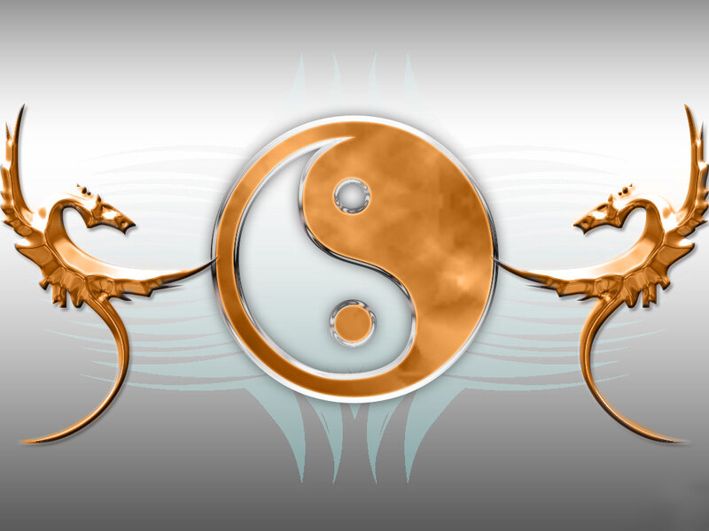 yin yang with golden dragons