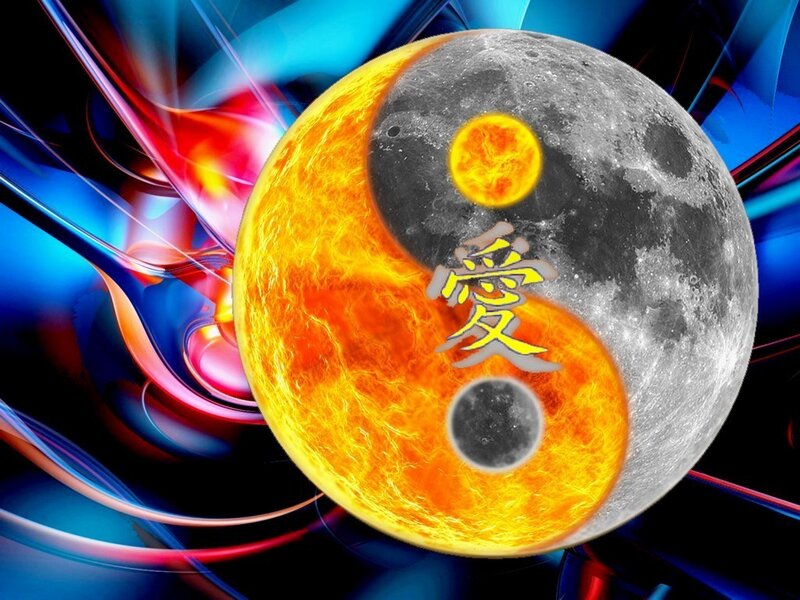 Yin-yang with sun and moon