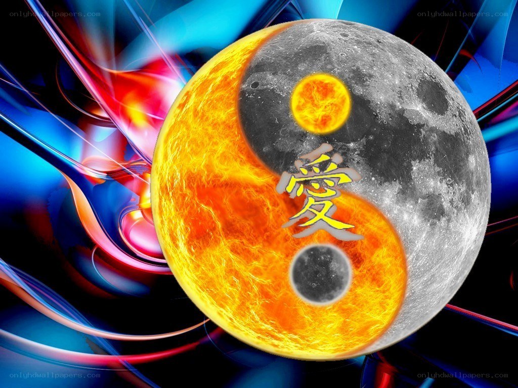 Yin-yang with sun and moon
