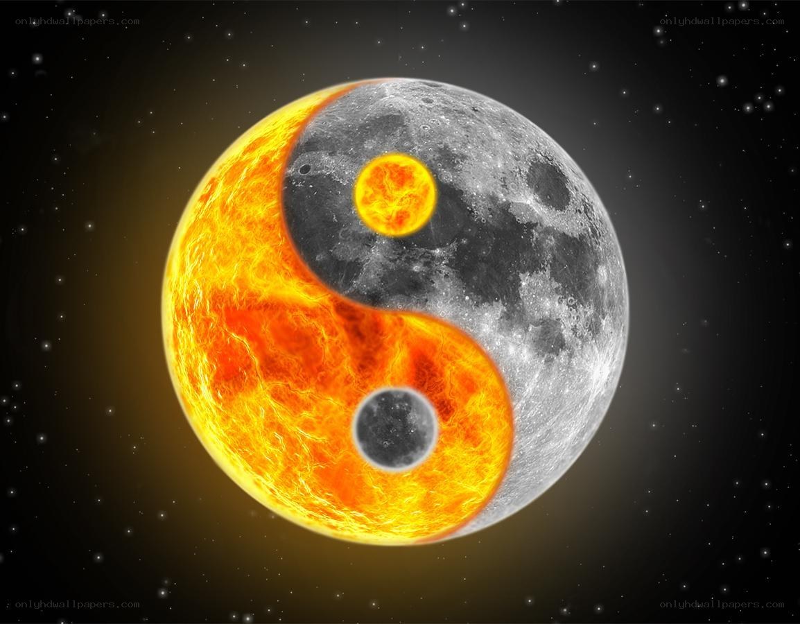 Yin-yang with sun and moon