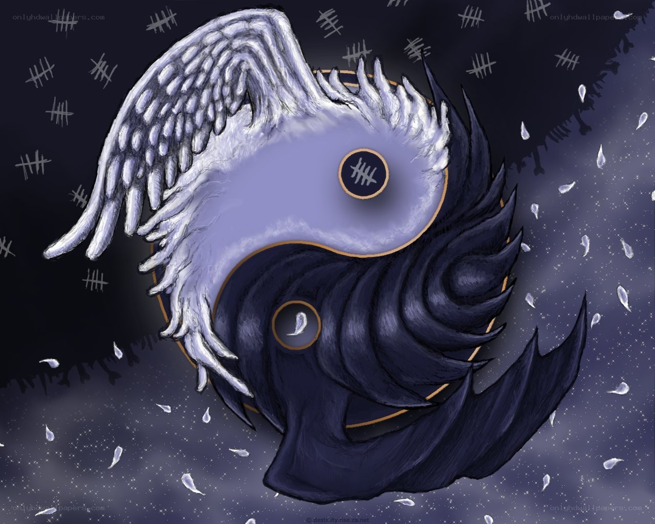yin-yang with wings