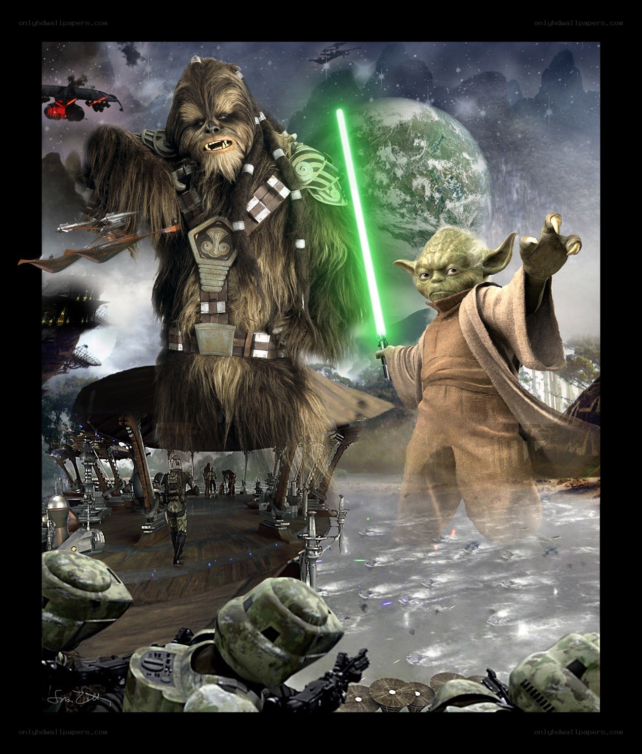Yoda and Chewbacca in battle