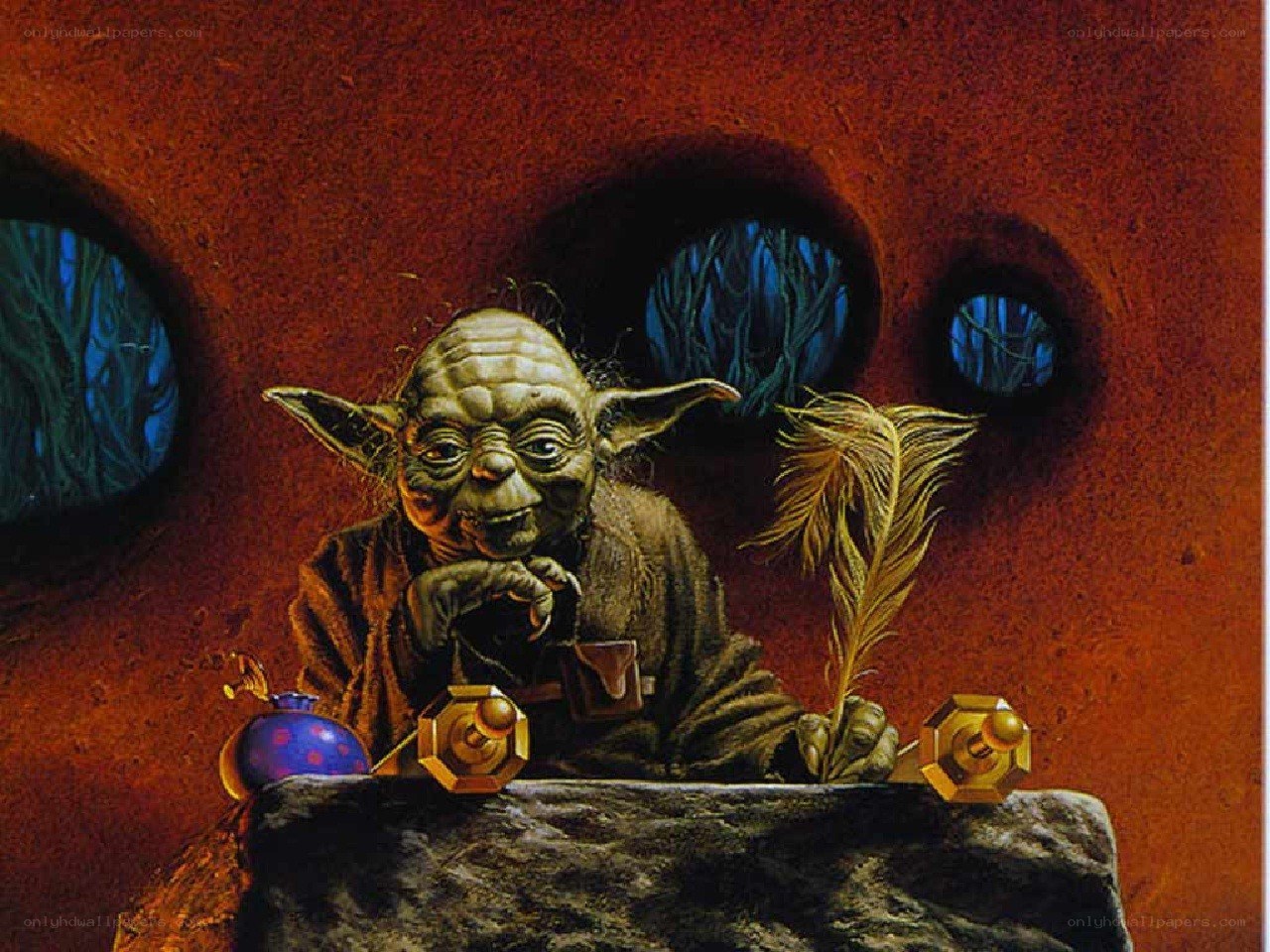 Yoda at his desk