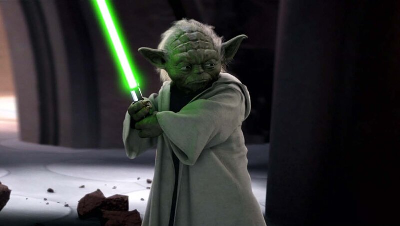 Yoda Holding Lightsaber — Green
