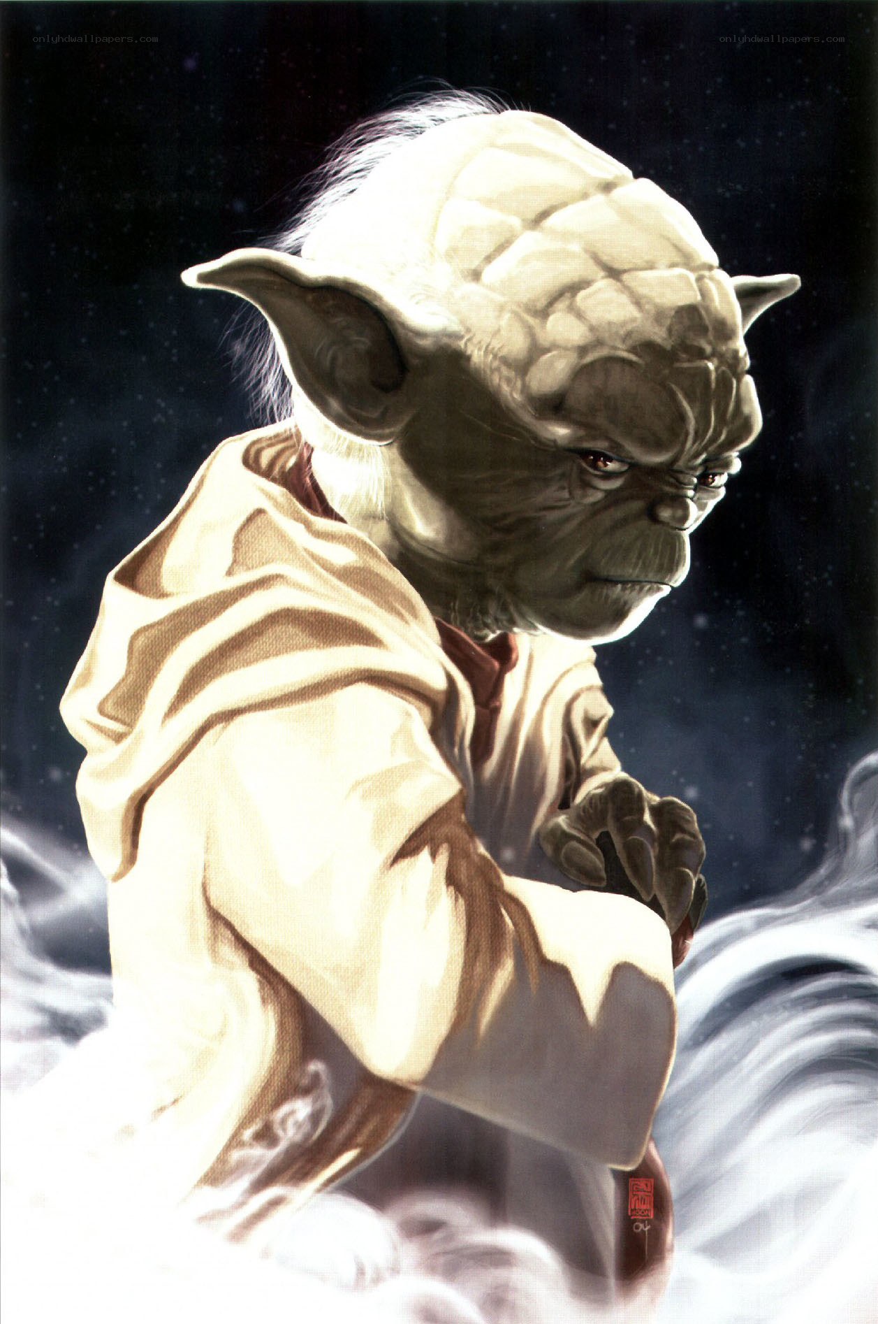 Yoda in a contemplative pose