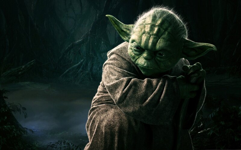 Yoda in a dark forest