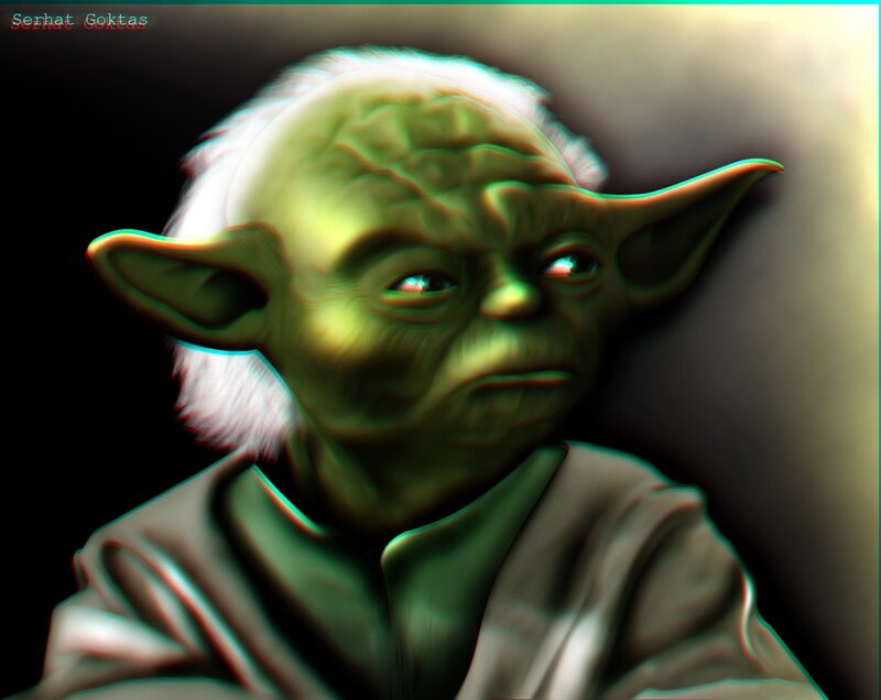 Yoda portrait with glitch effect