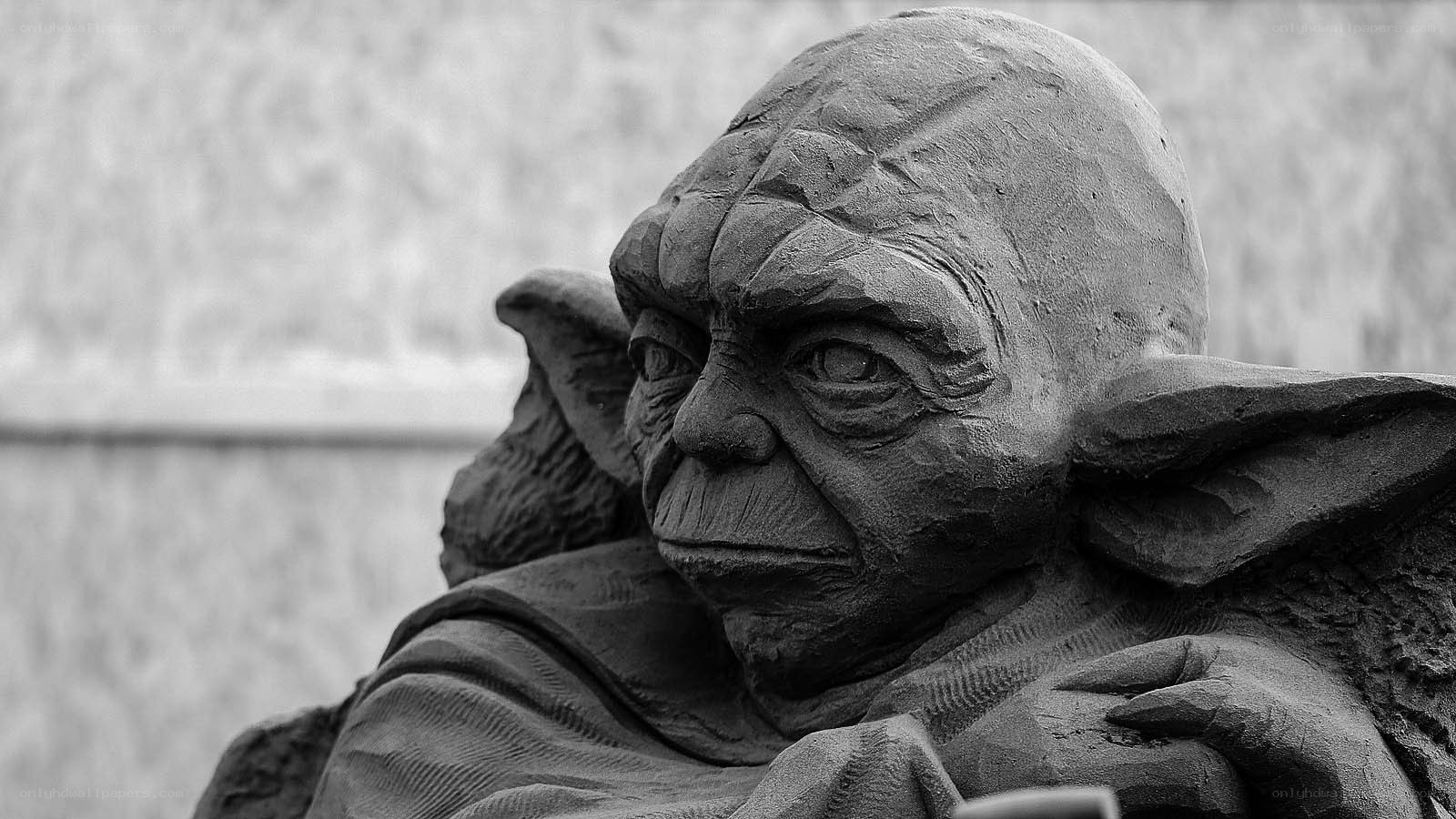 Yoda statue in black and white