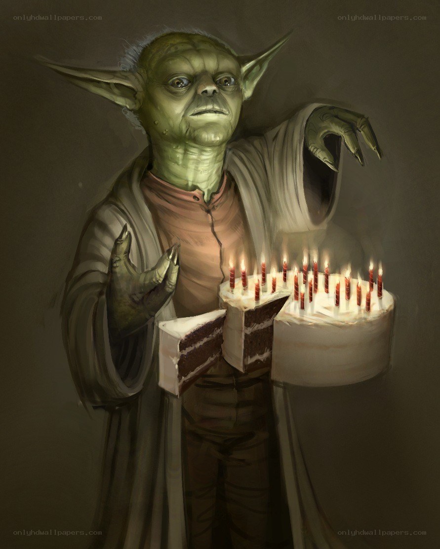 Yoda with birthday cake
