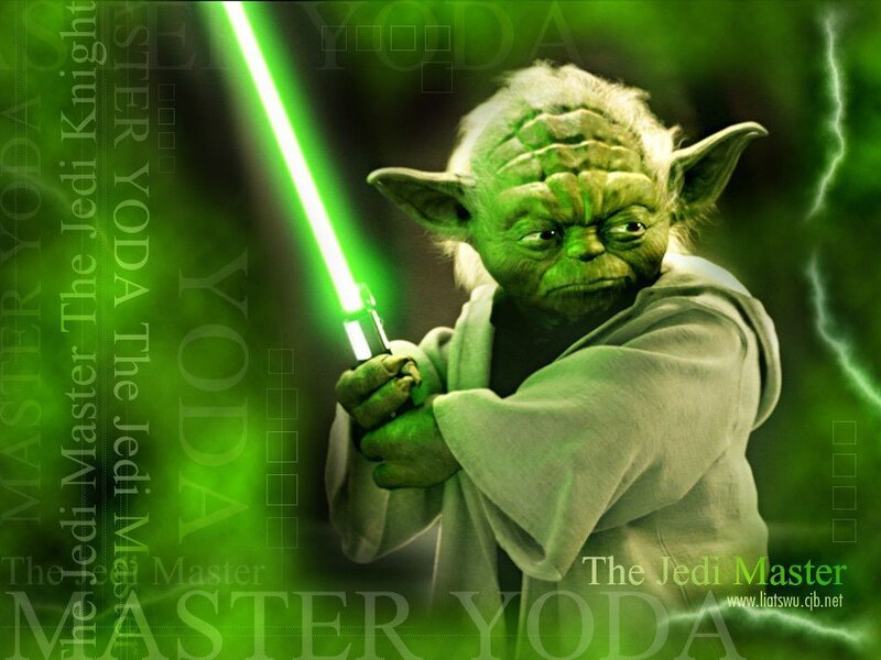 Yoda with green lightsaber
