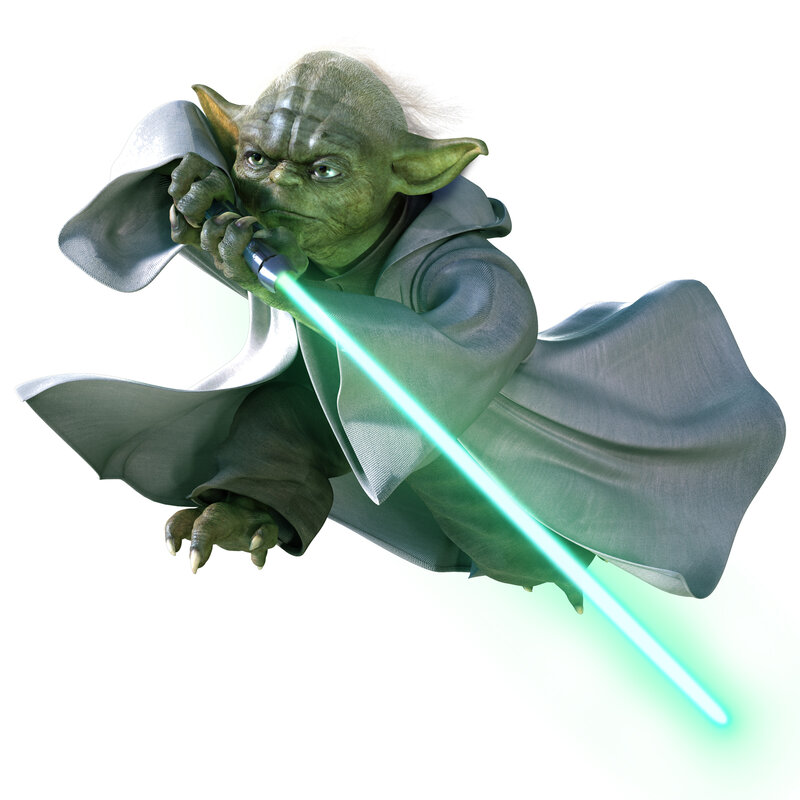 Yoda with green lightsaber