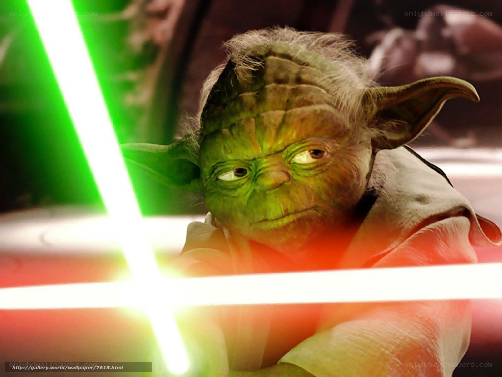 Yoda with green lightsaber