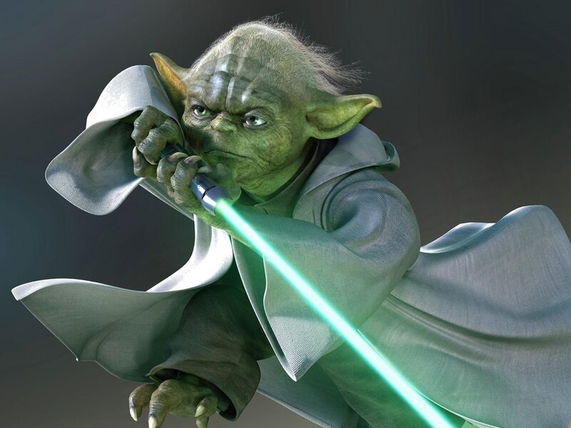 Yoda with green lightsaber
