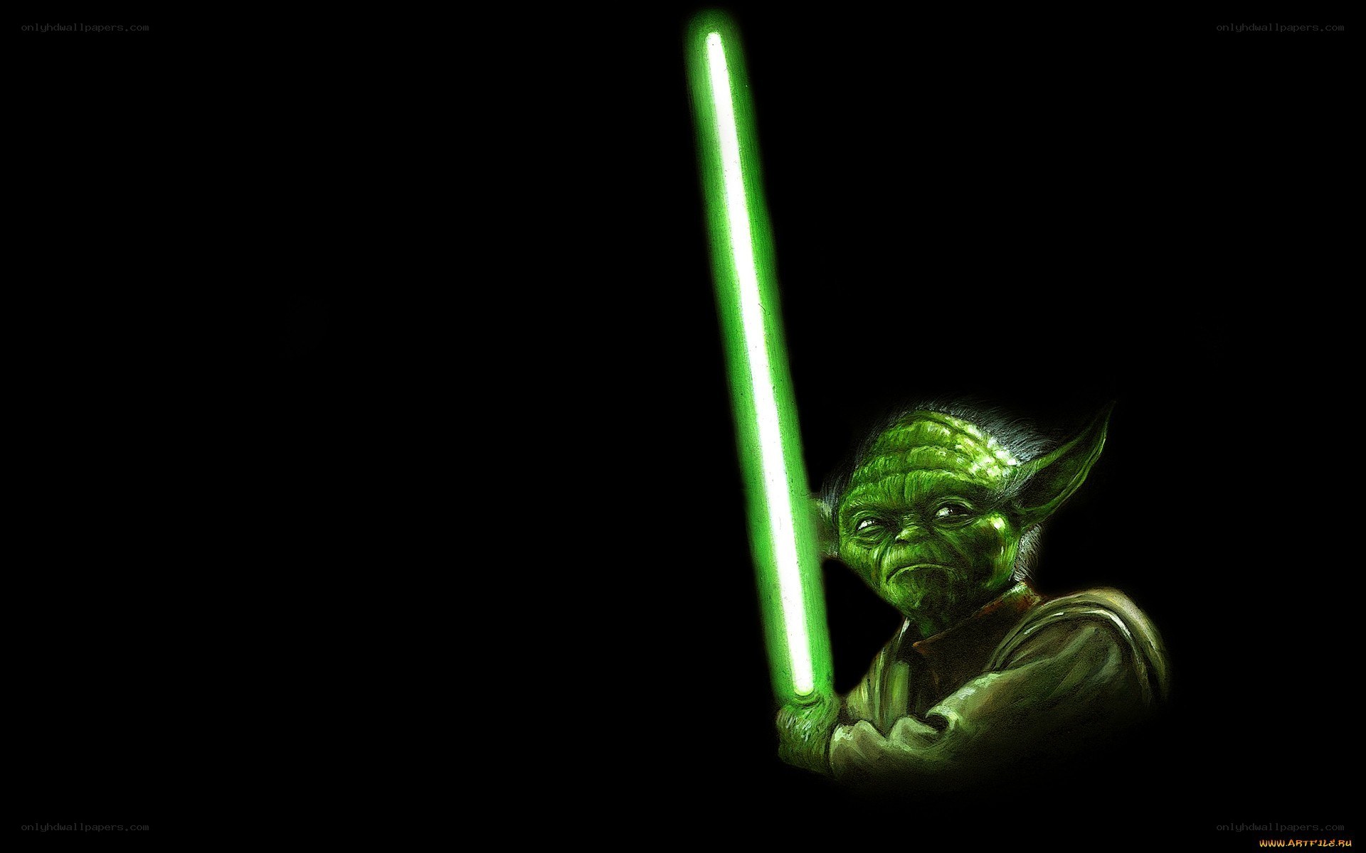 Yoda with green lightsaber