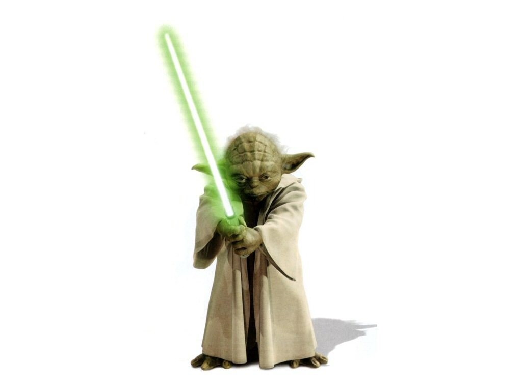 Yoda with green lightsaber