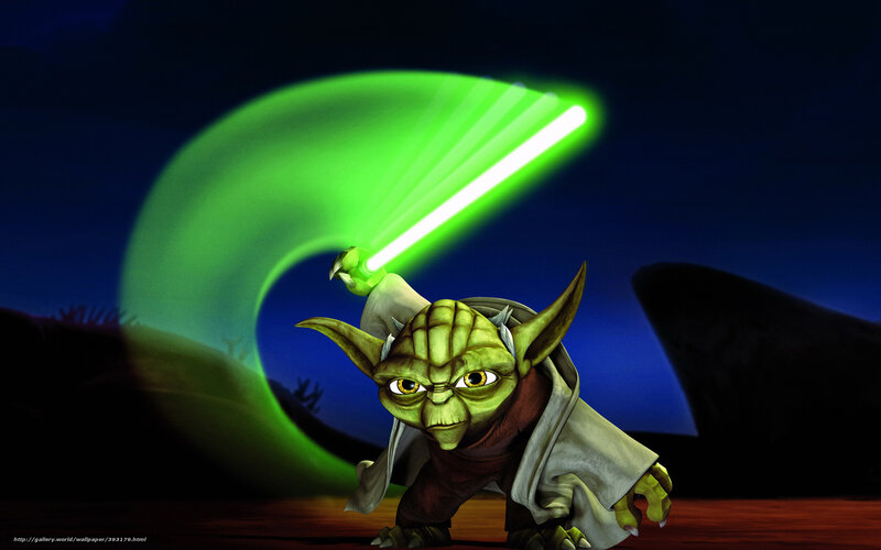 Yoda with Green Lightsaber — Dramatic, Night