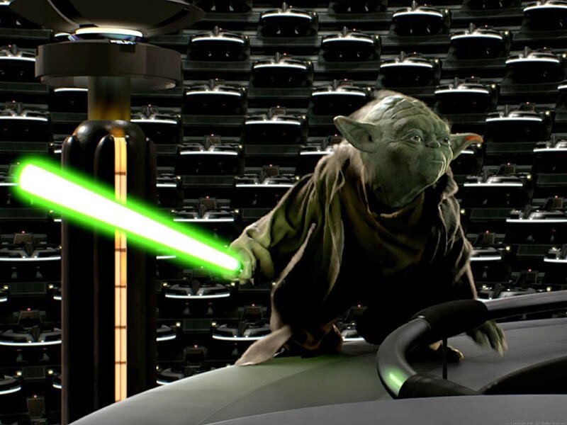Yoda with Green Lightsaber — Dramatic