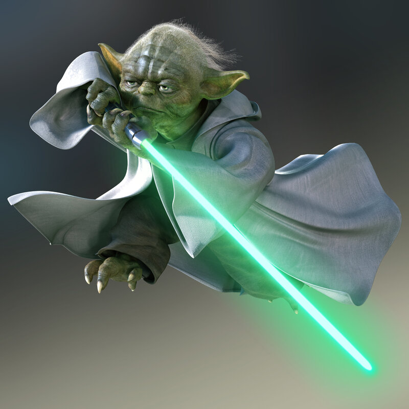 Yoda with Lightsaber — Green, Dramatic, 3d Render