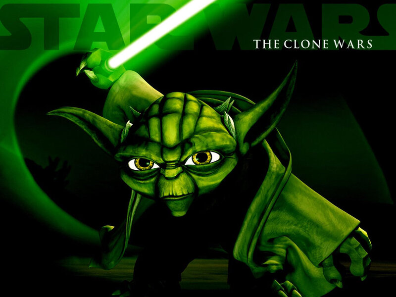 Yoda with Lightsaber — Green, Dramatic, Digital Art, Green Light