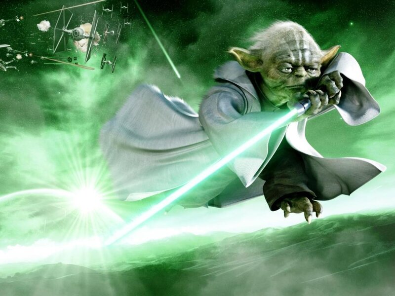 Yoda with Lightsaber — Green, Dramatic, Digital Art
