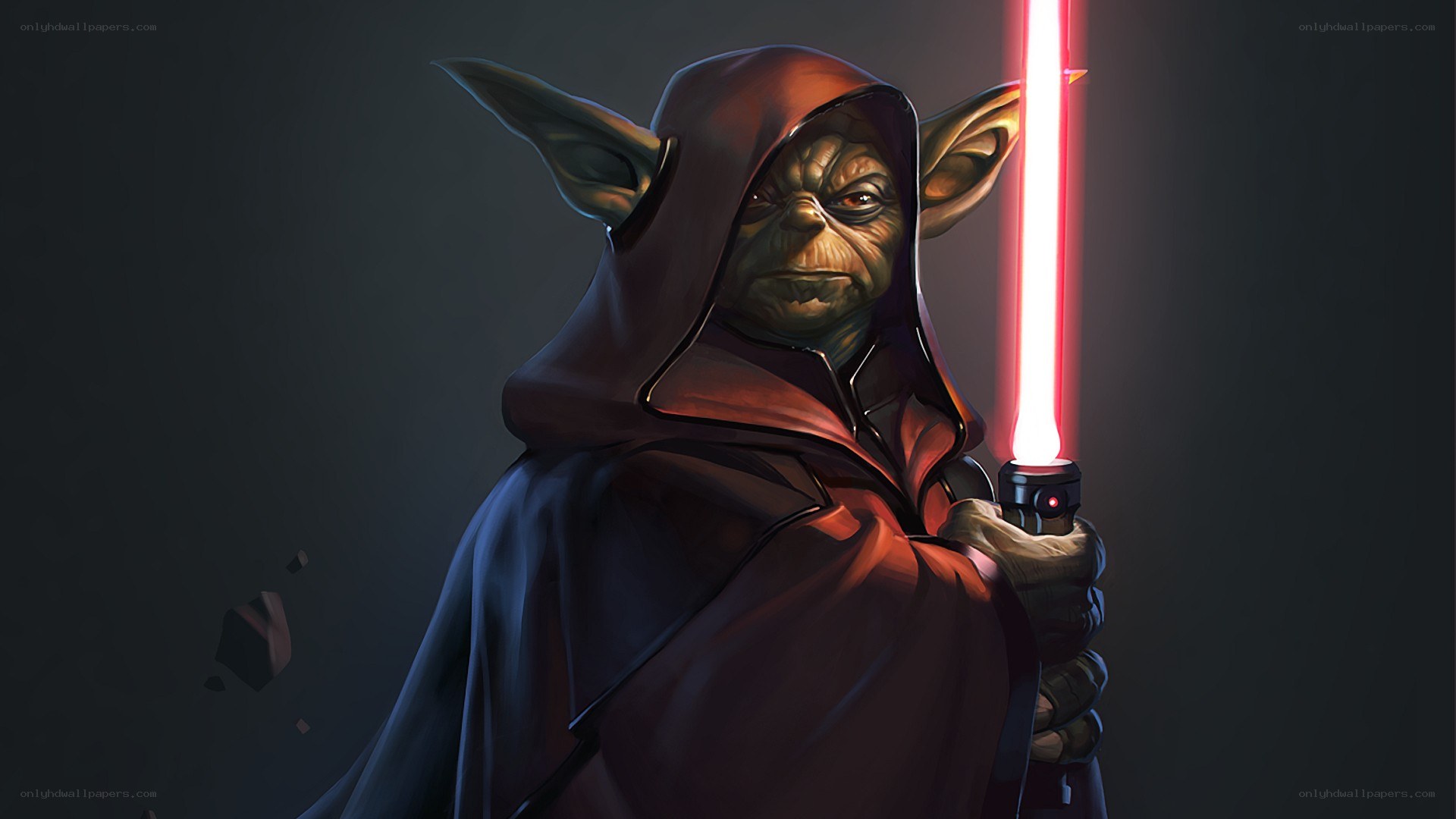 Yoda with red lightsaber