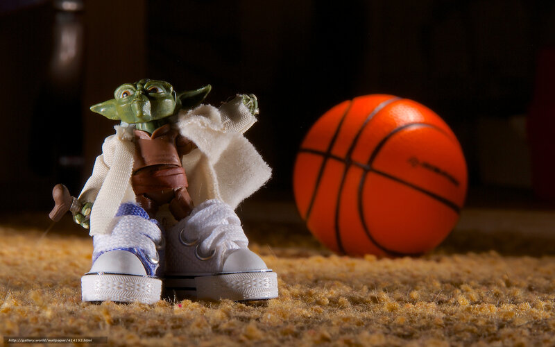 Yoda with sneakers and basketball
